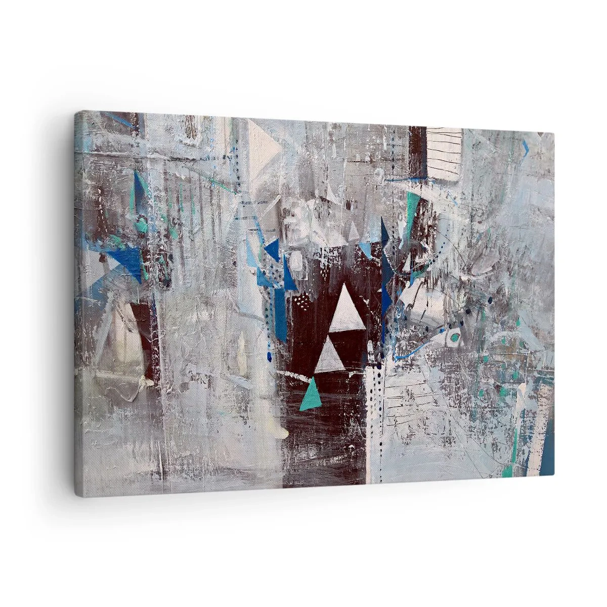 Bild auf Leinwand - Leinwandbild - Abstrakte Komposition mit Dreiecken und geometrischen Mustern - 70x50cm - Überschreibende Reihenfolge der Dreiecke - Moderne Wanddekoration für Wohnzimmer und Schlafzimmer ARTTOR