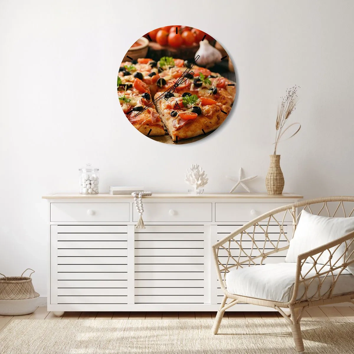 Wanduhr - Glasuhr - Appetitliche Pizza mit Belag - 30x30cm - Du bist schon wieder davongekommen - Moderne Wanddekoration für Wohnzimmer, Küche und Schlafzimmer ARTTOR