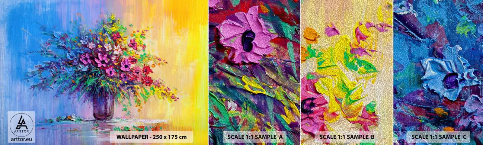 Fototapeten Muster Premium Sand - Sommergeschenk der Wiese - Blumen in einer Vase, Stück, Blumenstrauß - 100x30 cm