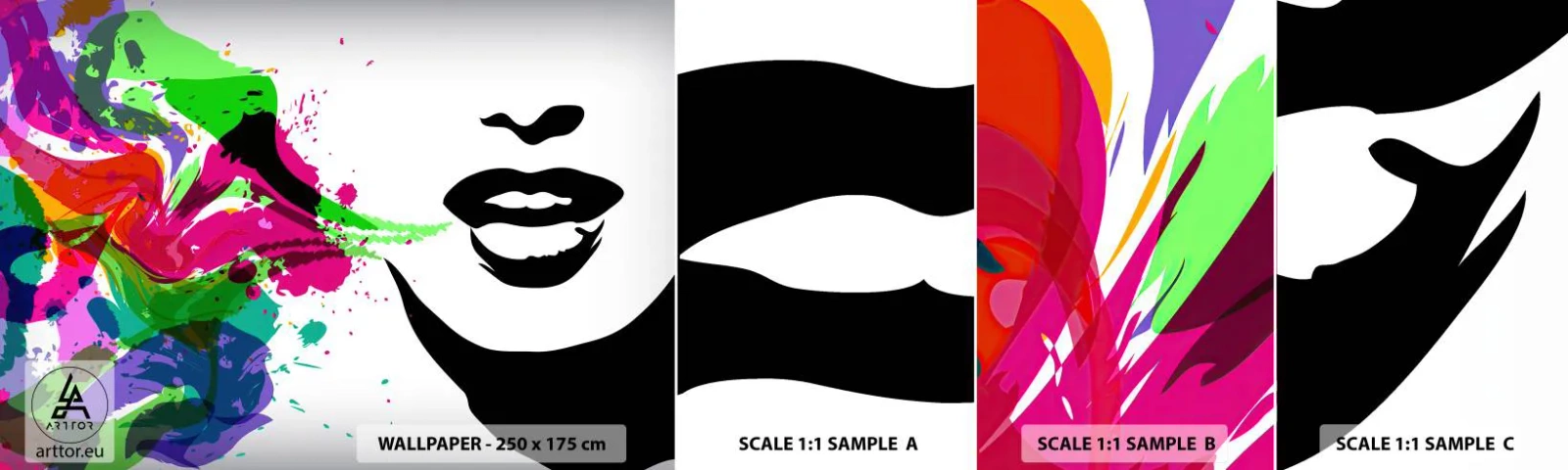 Fototapetenmuster Standard Eco - Eine Geschichte in den Farben des Regenbogens - Abstraktion, Mund, Bunte Grafiken - 100x30 cm