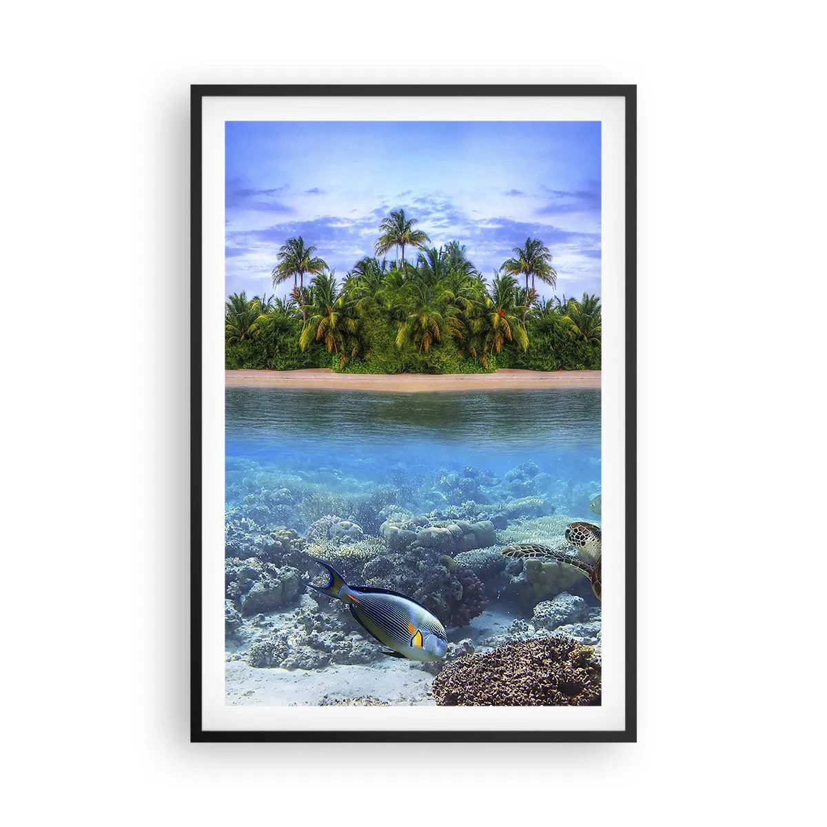 Poster in einem schwarzem Rahmen - Heavenly Island lädt dich ein - 61x91 cm