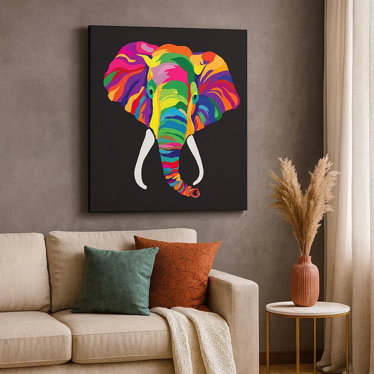 Bild auf Leinwand - Leinwandbild - Der Elefant, der es liebte, im Regenbogen zu baden - 30x30 cm