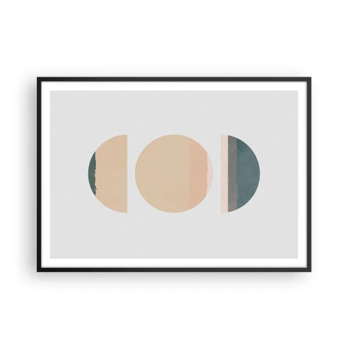 Poster in einem schwarzem Rahmen - Abstrakte geometrische Formen in Pastellfarben - 100x70cm - Ein Rad hinter dem anderen… - Moderne Wanddekoration für Wohnzimmer und Schlafzimmer ARTTOR