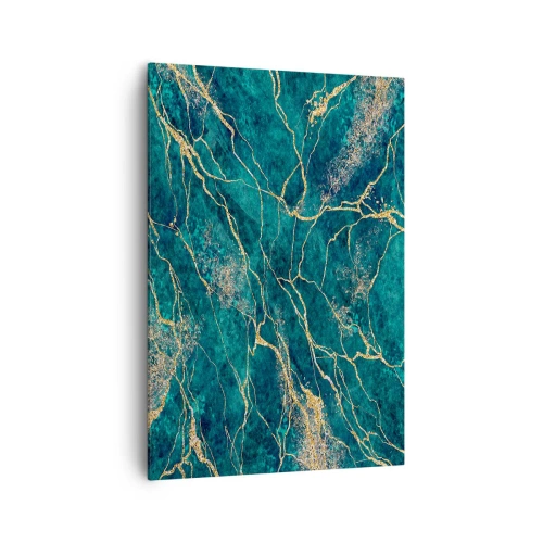 Bild auf Leinwand - Leinwandbild - Strukturiertes Marmormuster in Türkis- und Goldtönen - 70x100cm - Goldmine - Moderne Wanddekoration für Wohnzimmer und Schlafzimmer ARTTOR