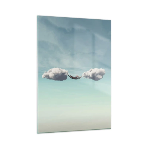 Glasbild - Bild auf glas - Wolkenhängematten in einem blauen Himmel - 50x70cm - Die Behaglichkeit des Augenblicks - Moderne Wanddekoration für Wohnzimmer und Schlafzimmer ARTTOR