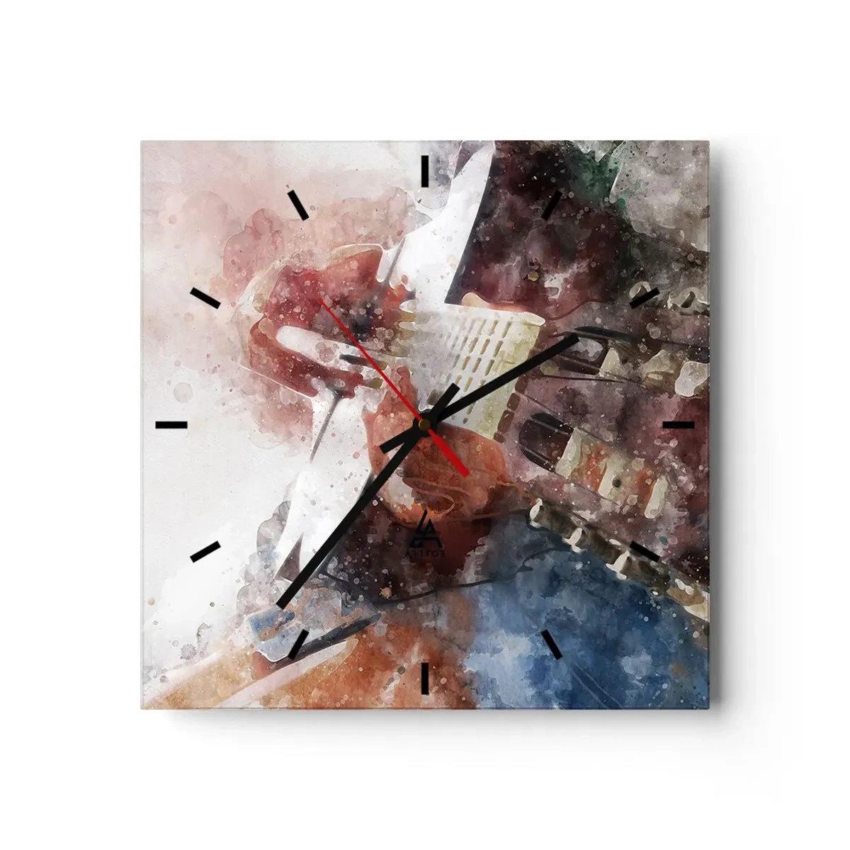 Wanduhr - Glasuhr - Eine künstlerische Interpretation einer Gitarre im Aquarellstil - 30x30cm - Und was halten Sie davon? - Moderne Wanddekoration für Wohnzimmer und Schlafzimmer ARTTOR