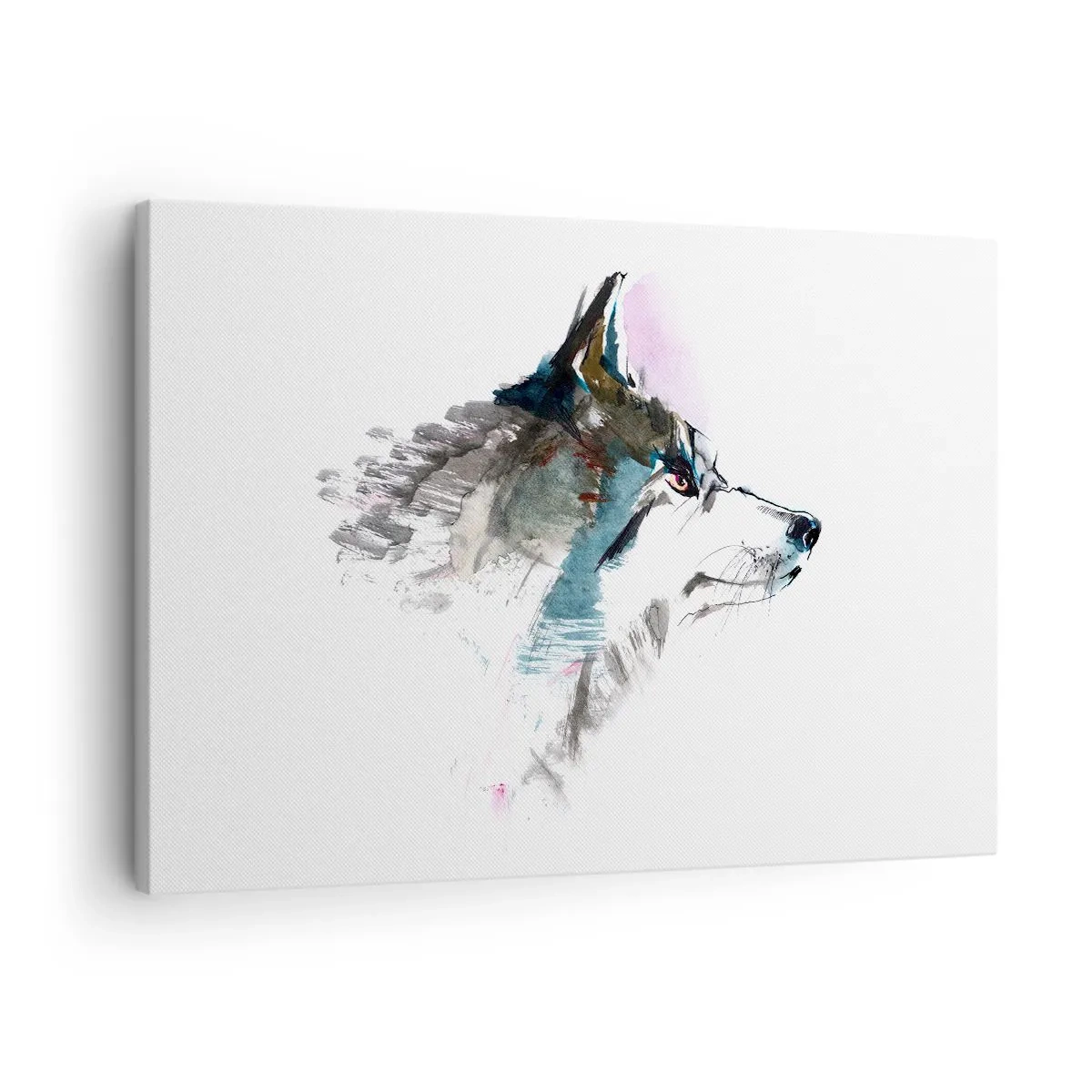 Bild auf Leinwand - Leinwandbild - Aquarellwolf im minimalistischen Stil - 70x50cm - Vom Teufel sprechen - Moderne Wanddekoration für Wohnzimmer und Schlafzimmer ARTTOR