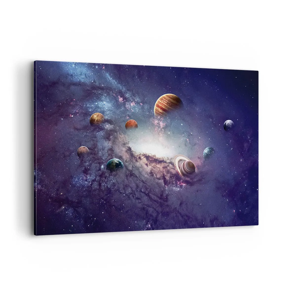 Bild auf Leinwand - Leinwandbild - Planeten in einer Galaxie mit einem Nebel im Hintergrund - 120x80cm - Solar-Tanz-System - Moderne Wanddekoration für Wohnzimmer und Schlafzimmer ARTTOR