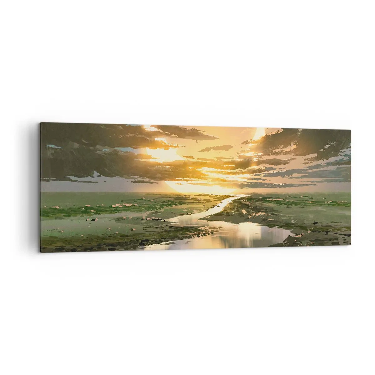 Bild auf Leinwand - Leinwandbild - Eine fantastische Landschaft mit zwei Monden am Horizont - 140x50cm - Irgendwo in einer weit, weit entfernten Galaxie - Moderne Wanddekoration für Wohnzimmer und Schlafzimmer ARTTOR