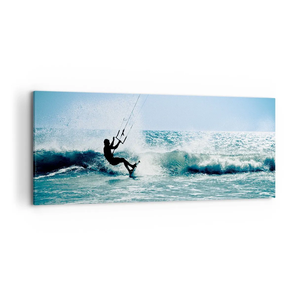 Bild auf Leinwand - Leinwandbild - Kitesurfer reitet eine Welle in der vollen Sonne - 120x50cm - Hinreißen lassen - Moderne Wanddekoration für Wohnzimmer und Schlafzimmer ARTTOR