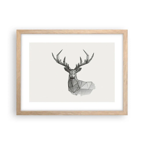 Poster in einem Rahmen aus heller Eiche - Ein Hirsch im kubistischen Stil - 40x30 cm
