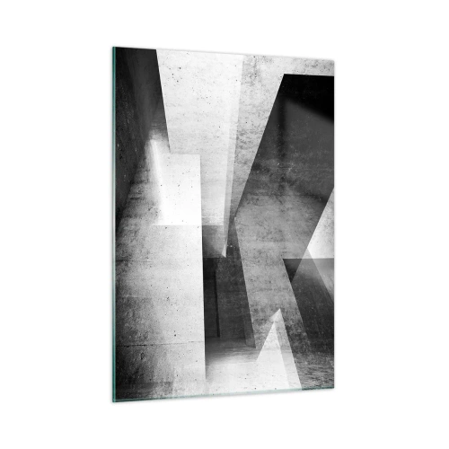 Glasbild - Bild auf glas - Geometrische Betonformen in Schwarz-Weiß-Tönen - 50x70cm - Die Raumstruktur - Moderne Wanddekoration für Wohnzimmer und Schlafzimmer ARTTOR
