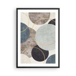 Poster in einem schwarzem Rahmen - Abstrakte geometrische Komposition mit Kreisen in Blautönen. - 50x70cm - Rad für Rad - Moderne Wanddekoration für Wohnzimmer und Schlafzimmer ARTTOR
