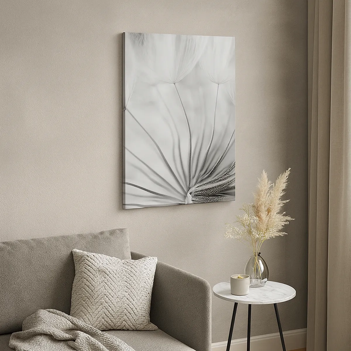 Bild auf Leinwand - Leinwandbild - Zarte Pusteblumen in Schwarz-Weiß-Tönen - 50x70cm - Löwenzahn, Drachen - Moderne Wanddekoration für Wohnzimmer und Schlafzimmer ARTTOR