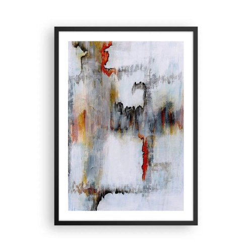 Poster in einem schwarzem Rahmen - Eine abstrakte Komposition mit Grautönen und roten Akzenten. - 50x70cm - Ein Stock auf dem Wasser - Moderne Wanddekoration für Wohnzimmer und Schlafzimmer ARTTOR