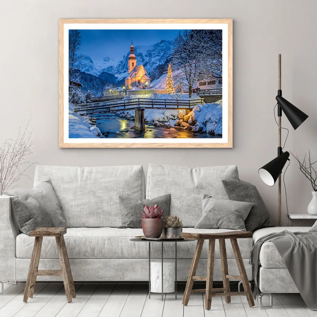 Poster in einem Rahmen aus heller Eiche - Weihnachtsgeist - 70x50 cm