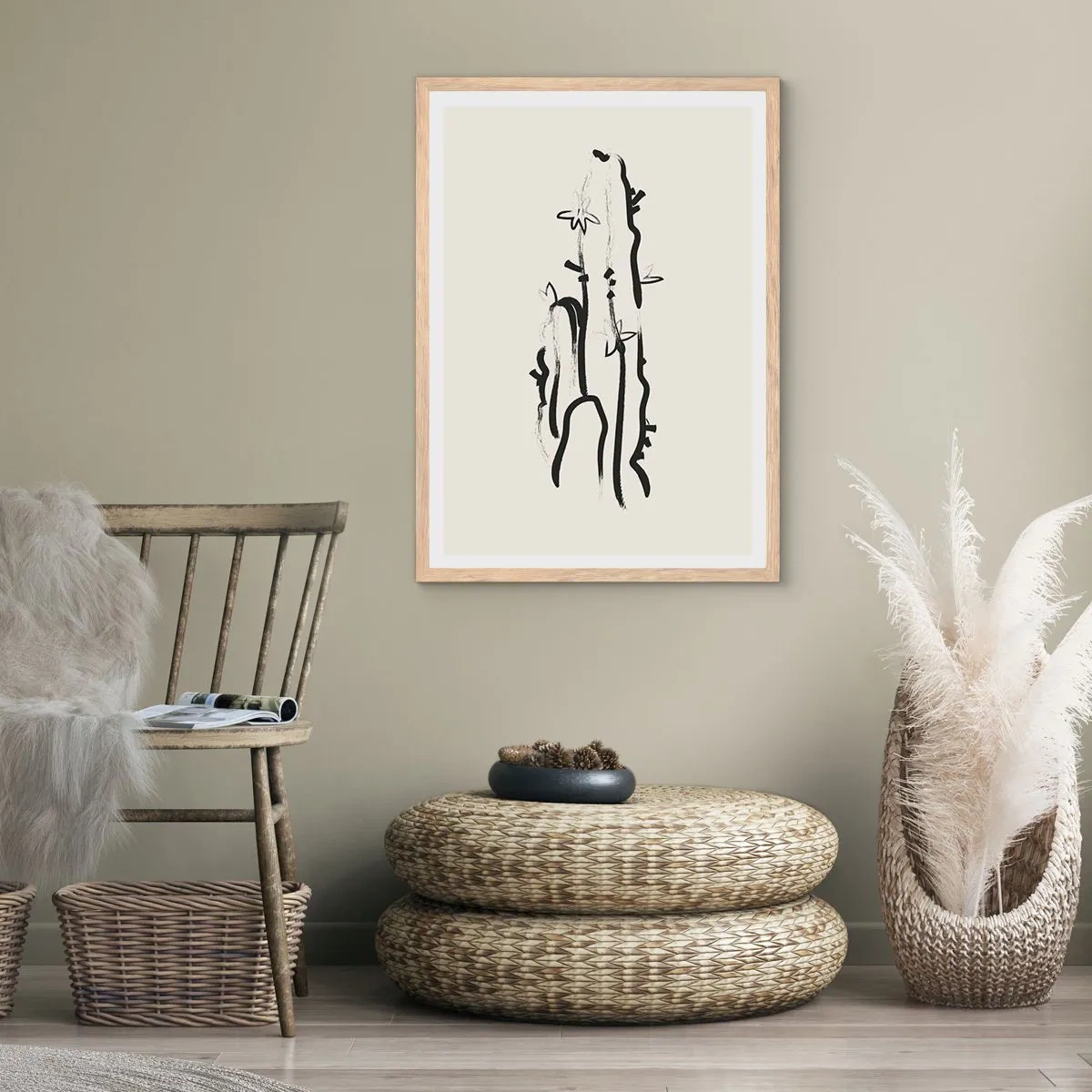 Poster in einem Rahmen aus heller Eiche - Blühendes Kraut - 70x100 cm