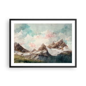 Poster in einem schwarzem Rahmen - Malerische Berge mit pastellfarbenem Himmel - 70x50cm - Felsklingen - Moderne Wanddekoration für Wohnzimmer und Schlafzimmer ARTTOR