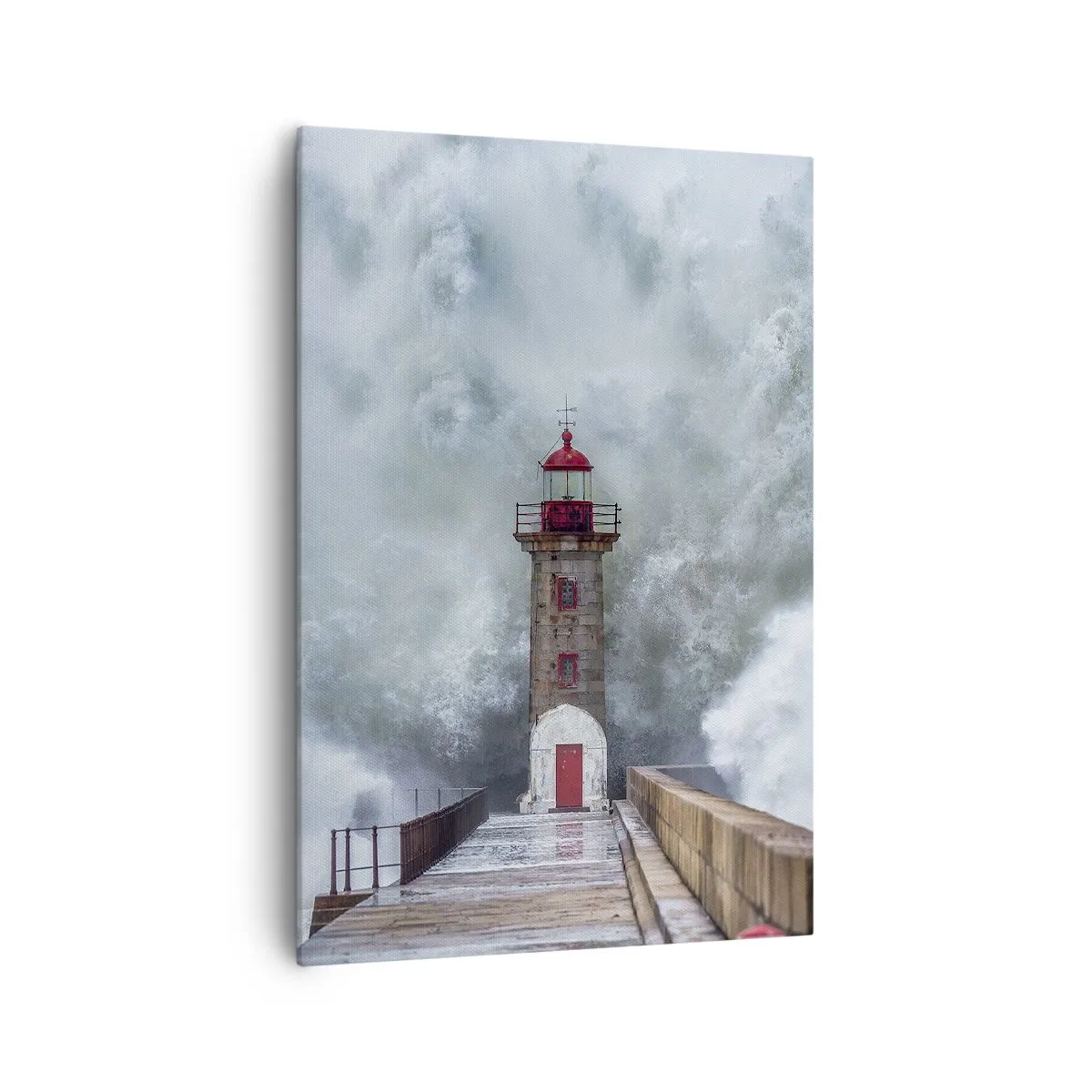 Bild auf Leinwand - Leinwandbild - Ein Leuchtturm, umgeben von rauen Wellen - 70x100cm - Das Rauschen des Wassers, der Lärm wird wehen - Moderne Wanddekoration für Wohnzimmer und Schlafzimmer ARTTOR