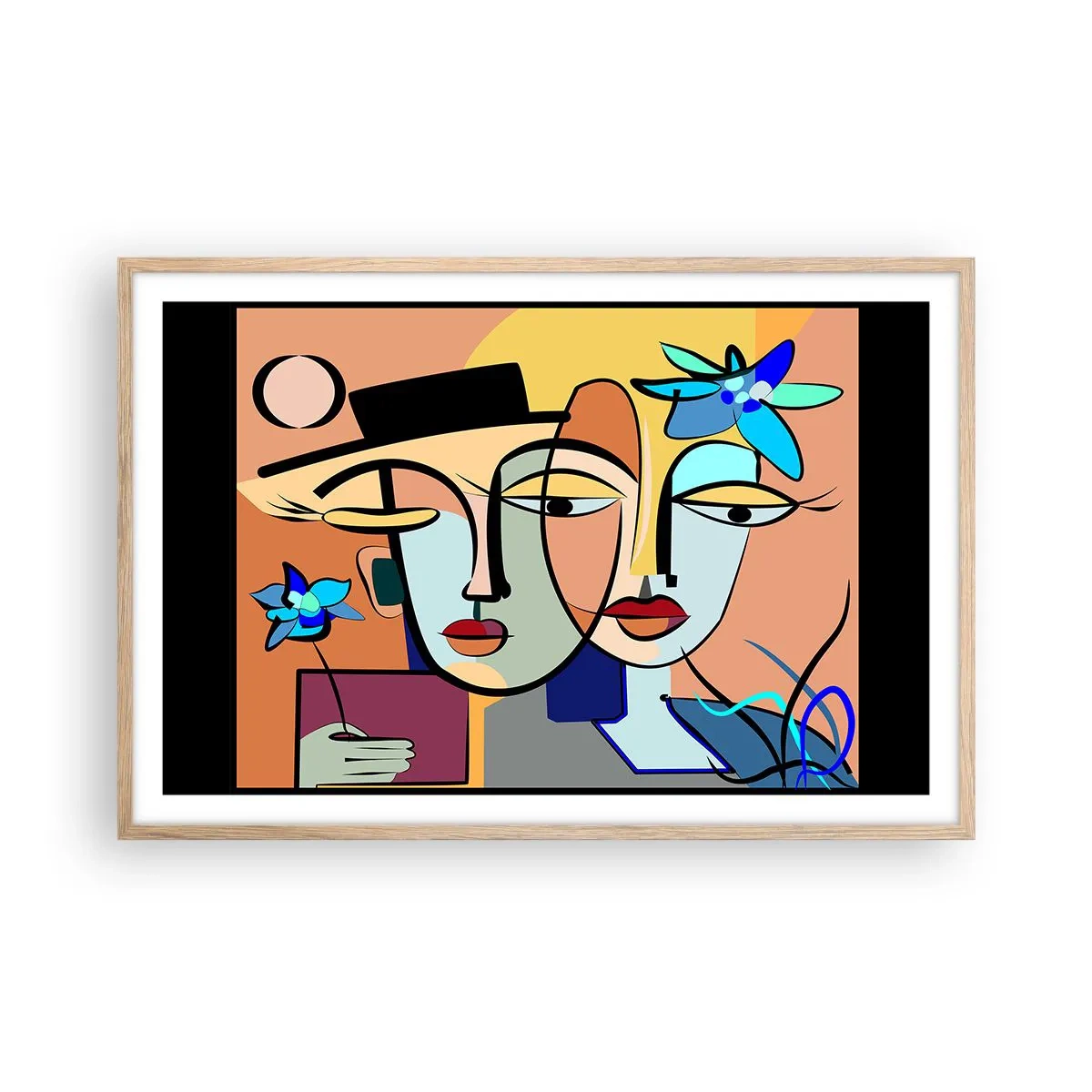 Poster in einem Rahmen aus heller Eiche - Picassos randez vous - 91x61 cm