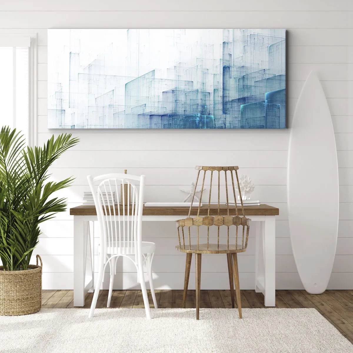 Bild auf Leinwand - Leinwandbild - Abstrakte geometrische Formen in Blautönen - 120x50cm - Wie der Raum wgeschaffen urde - Moderne Wanddekoration für Wohnzimmer und Schlafzimmer ARTTOR