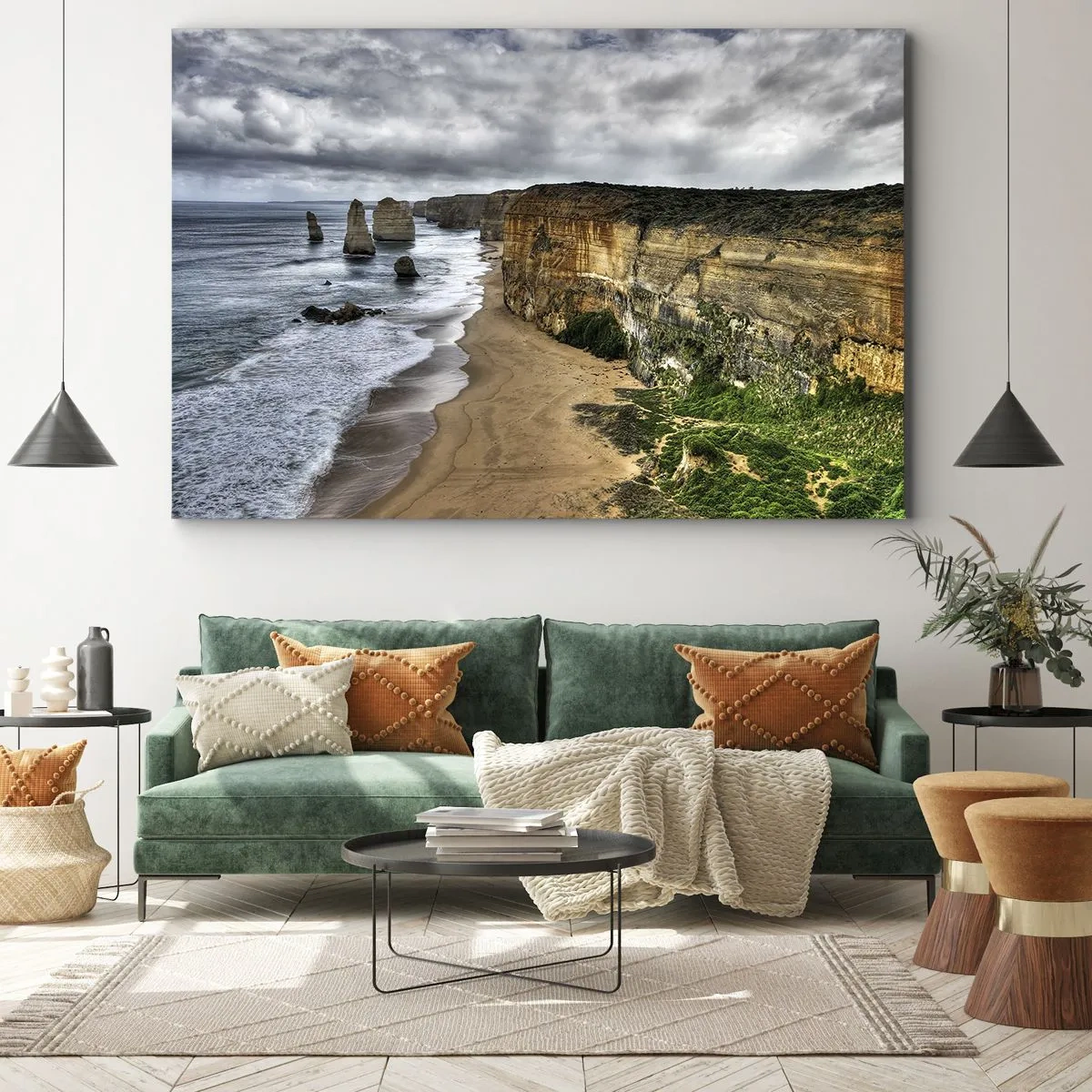 Bild auf Leinwand - Leinwandbild - Steilküste mit Strand und Felsformationen - 120x80cm - Rohe Schönheit - Moderne Wanddekoration für Wohnzimmer und Schlafzimmer ARTTOR
