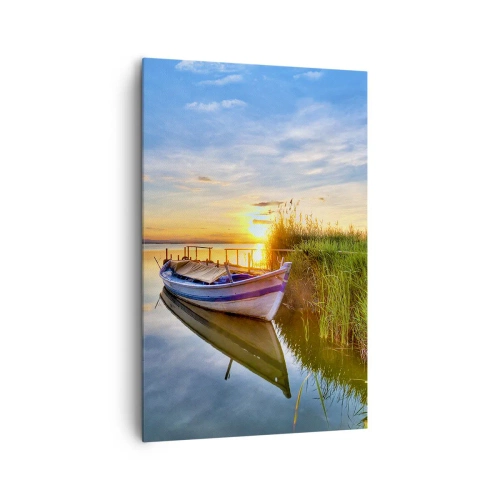 Bild auf Leinwand - Leinwandbild - Ein Boot in einer ruhigen Bucht bei Sonnenuntergang - 80x120cm - Bucht erfüllter Träume - Moderne Wanddekoration für Wohnzimmer und Schlafzimmer ARTTOR