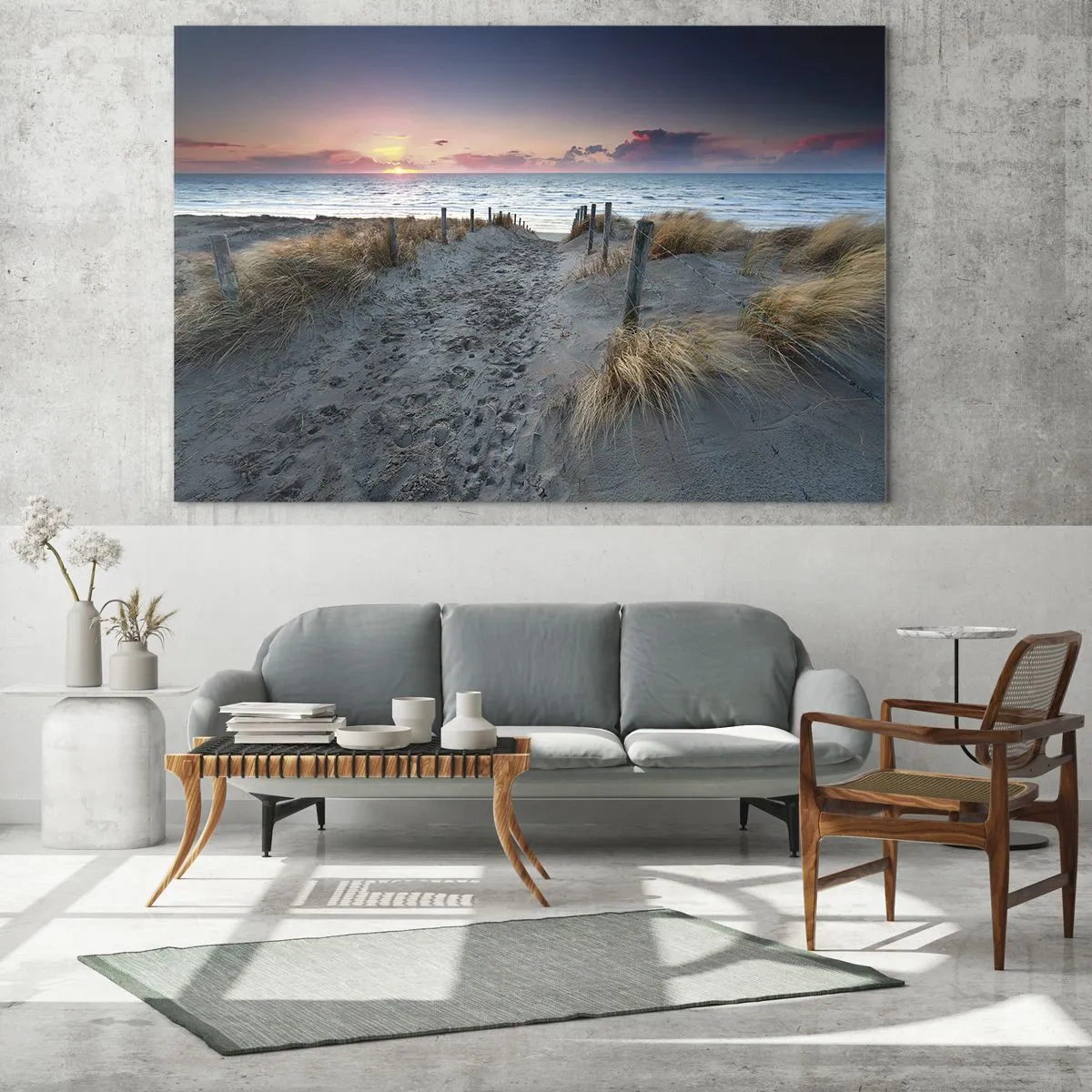 Glasbild - Bild auf glas - Weg zum Strand bei Sonnenuntergang - 160x50cm - Du hast einen Regenbogen aus strahlendem Licht verschüttet ... - Moderne Wanddekoration für Wohnzimmer und Schlafzimmer ARTTOR