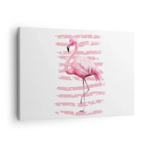 Bild auf Leinwand - Leinwandbild - Flamingo auf rosa Hintergrund im minimalistischen Stil - 70x50cm - In Würde, aber in Pink - Moderne Wanddekoration für Wohnzimmer und Schlafzimmer ARTTOR