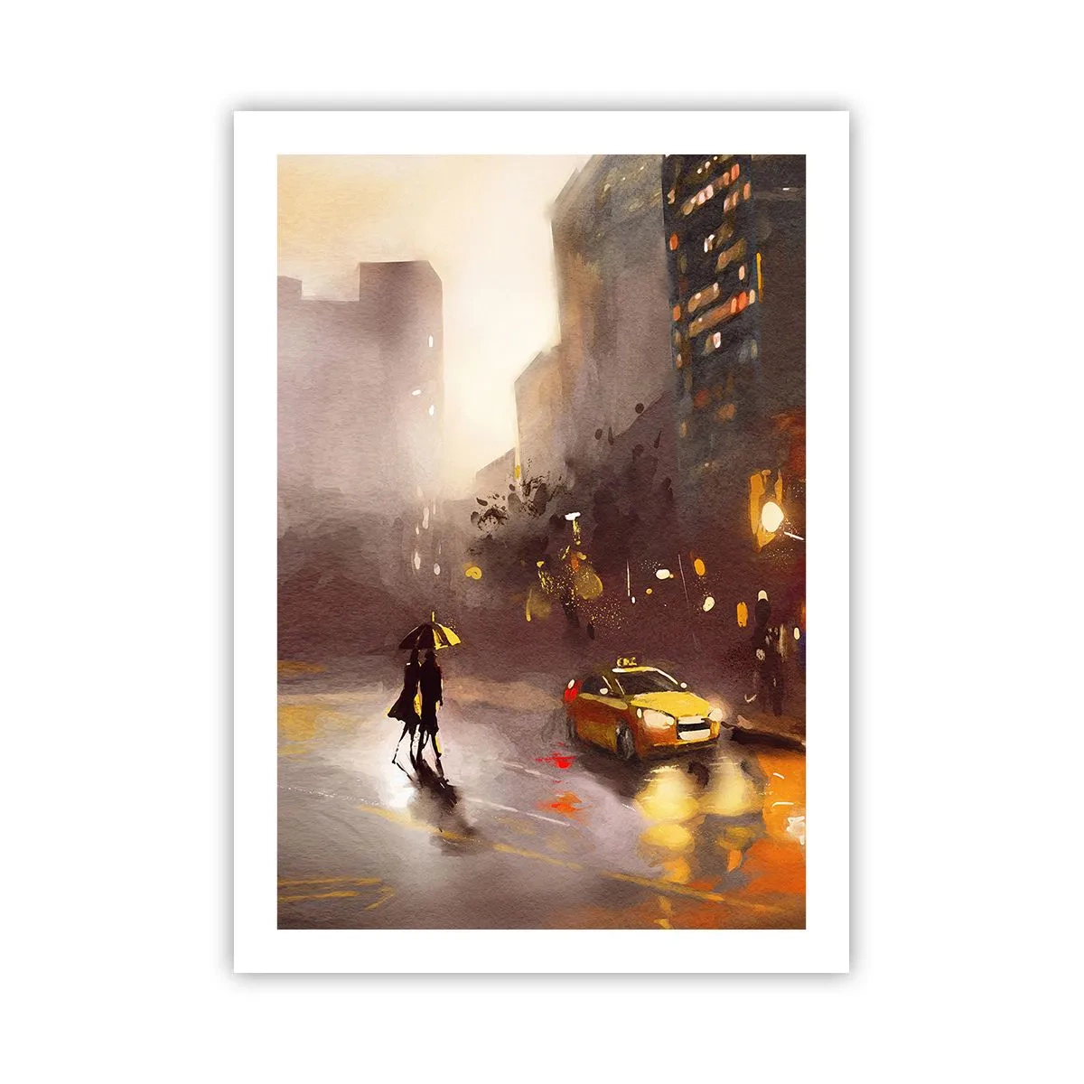 Poster - Ein Aquarell einer nächtlichen Stadt im Licht der Laternen - 50x70cm - Im Licht von New York - Moderne Wanddekoration für Wohnzimmer und Schlafzimmer ARTTOR