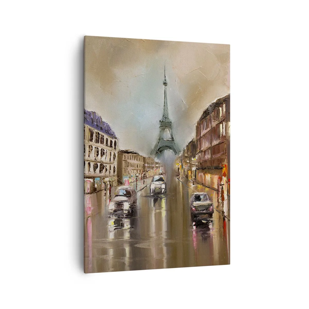 Bild auf Leinwand - Leinwandbild - Abendliches Straßenbild von Paris mit Blick auf den Eiffelturm - 70x100cm - Nur sie zählt - Moderne Wanddekoration für Wohnzimmer und Schlafzimmer ARTTOR