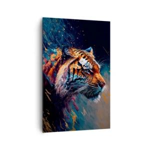 Bild auf Leinwand - Leinwandbild - Portrait eines Tigers in dynamischen, abstrakten Farben - 80x120cm - Wilde Schönheit - Moderne Wanddekoration für Wohnzimmer und Schlafzimmer ARTTOR