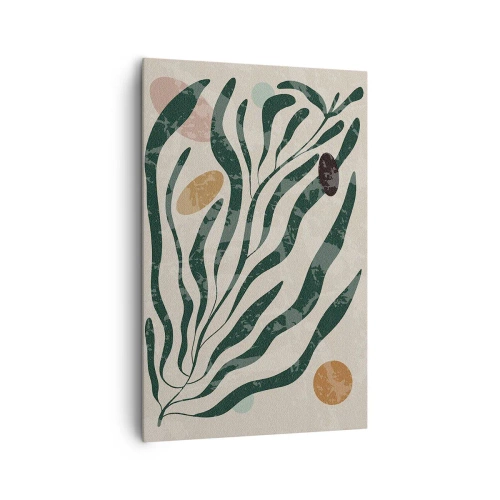 Bild auf Leinwand - Leinwandbild - Organische Linien und Formen in Grün und Beige - 80x120cm - Im Grünen - Moderne Wanddekoration für Wohnzimmer und Schlafzimmer ARTTOR