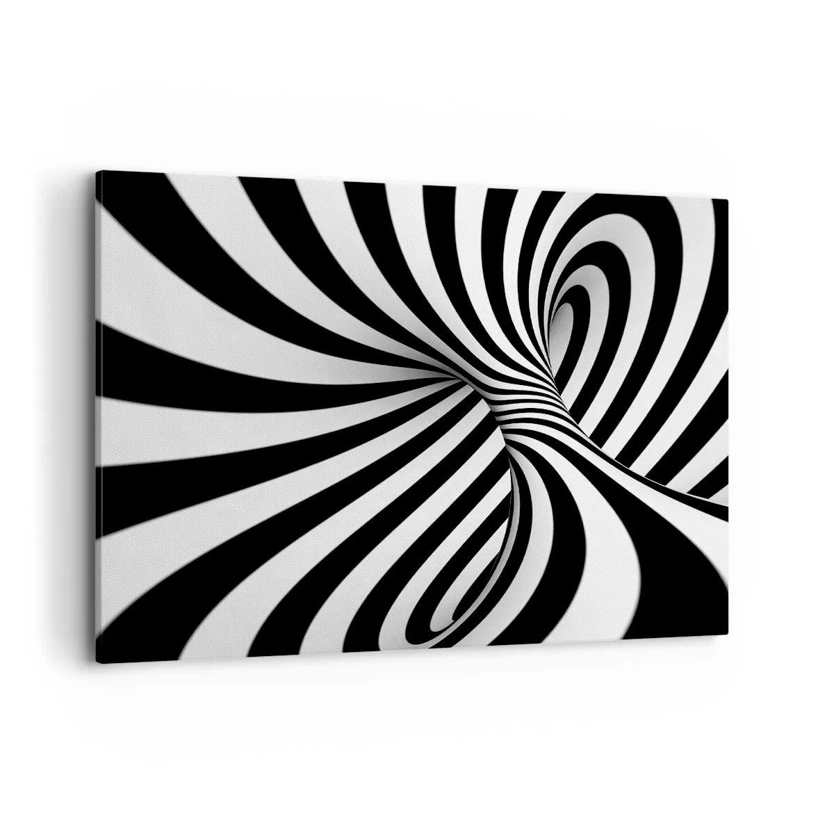 Bild auf Leinwand - Leinwandbild - Abstrakter Tunnel mit schwarz-weißen Spiralstreifen - 120x80cm - Komposition: Tanzraum - Moderne Wanddekoration für Wohnzimmer und Schlafzimmer ARTTOR