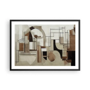 Poster in einem schwarzem Rahmen - Architektonische Abstraktion in Beige und Braun - 70x50cm - Stadtbild 2.0 - Moderne Wanddekoration für Wohnzimmer und Schlafzimmer ARTTOR