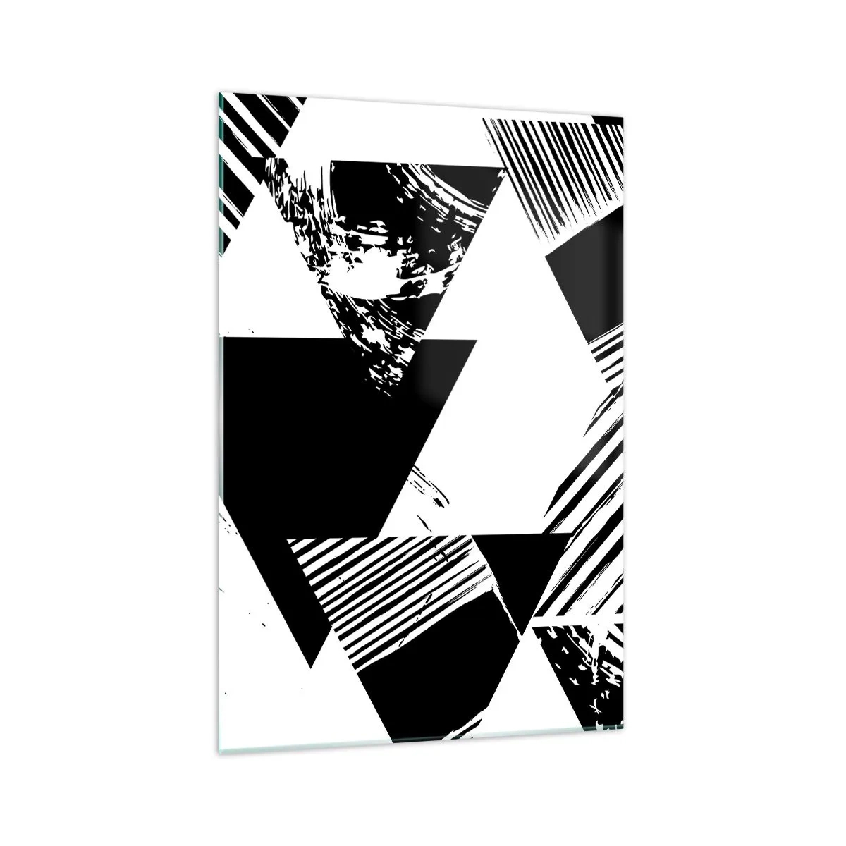 Glasbild - Bild auf glas - Geometrische Muster in minimalistischer Schwarz-Weiß-Form - 70x100cm - Regen von Dreiecken - Moderne Wanddekoration für Wohnzimmer und Schlafzimmer ARTTOR