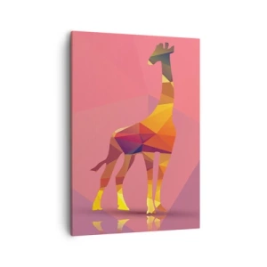 Bild auf Leinwand - Leinwandbild - Geometrische Giraffensilhouette in Pastelltönen von Rosa und Gelb - 50x70cm - In den Farben der Savanne - Moderne Wanddekoration für Wohnzimmer und Schlafzimmer ARTTOR