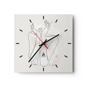Wanduhr - Glasuhr - Konturlinie zeigt die Hände einer Frau auf hellem Hintergrund - 30x30cm - Ein träumerischer Moment - Moderne Wanddekoration für Wohnzimmer und Schlafzimmer ARTTOR