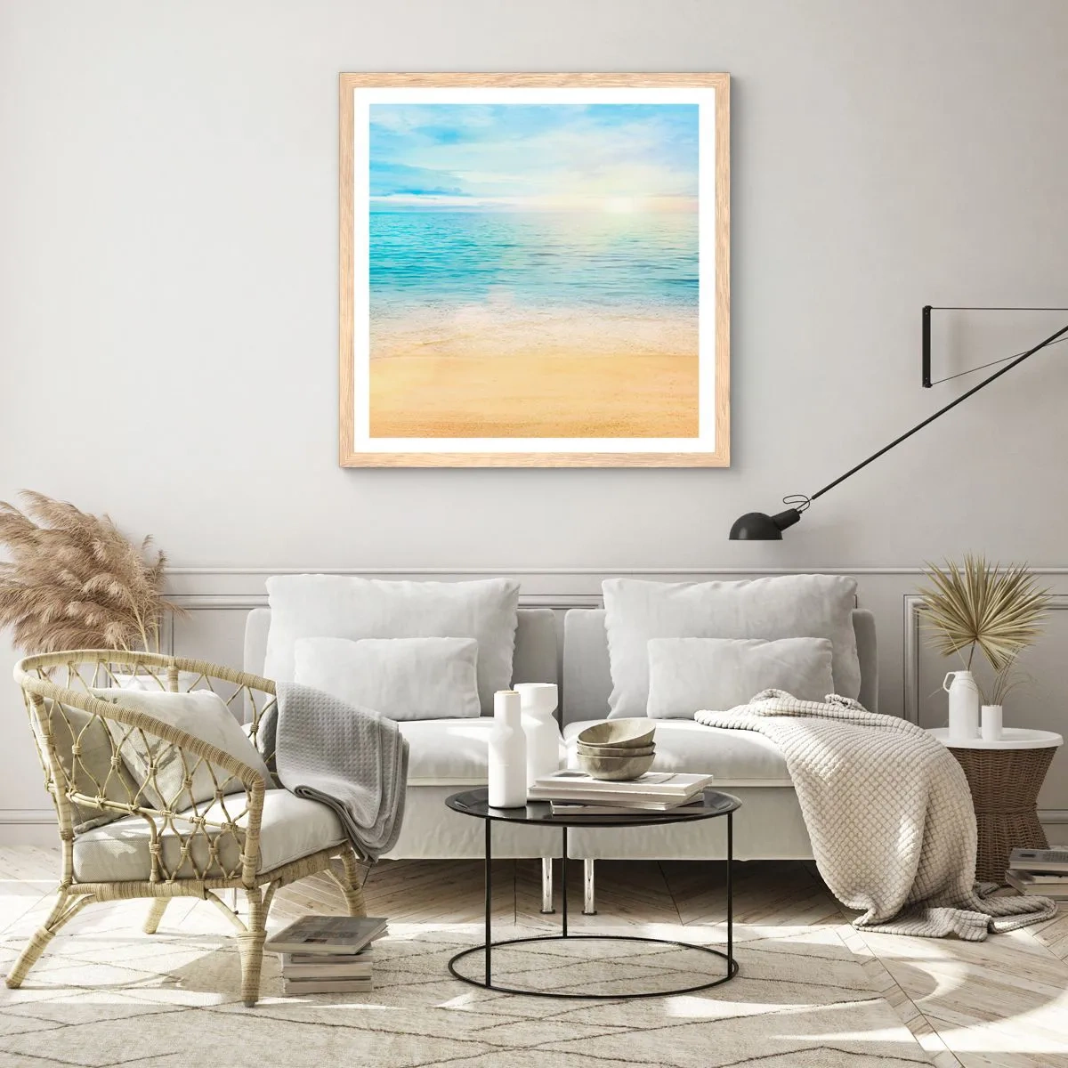 Poster in einem Rahmen aus heller Eiche - Großes Blau - 60x60 cm