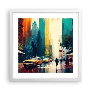 Poster in einem weißen Rahmen - New York – selbst der Regen ist hier bunt - 40x40 cm