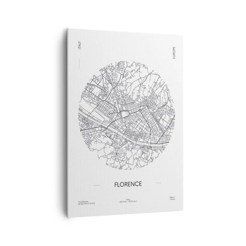 Bild auf Leinwand - Leinwandbild - Eine Karte von Florenz im minimalistischen Schwarz-Weiß-Stil - 70x100cm - Anatomie von Florenz - Moderne Wanddekoration für Wohnzimmer und Schlafzimmer ARTTOR