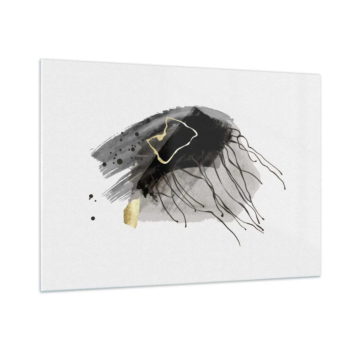 Glasbild - Bild auf glas - Abstrakte Komposition aus Schwarz und Gold auf weißem Hintergrund - 100x70cm - In Schwarz und Gold - Moderne Wanddekoration für Wohnzimmer und Schlafzimmer ARTTOR