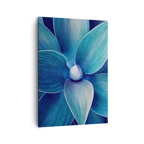 Bild auf Leinwand - Leinwandbild - Nahaufnahme einer abstrakten Blume in Blautönen - 50x70cm - Bläulich vom Himmel - Moderne Wanddekoration für Wohnzimmer und Schlafzimmer ARTTOR