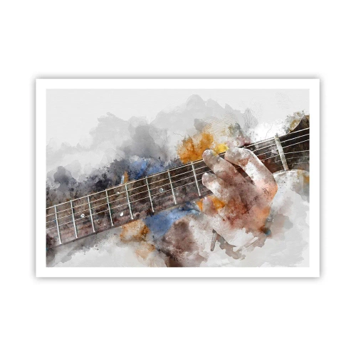 Poster - Abstraktes Bild einer Hand, die Gitarre spielt - 100x70cm - Poesie zwischen den Saiten - Moderne Wanddekoration für Wohnzimmer und Schlafzimmer ARTTOR