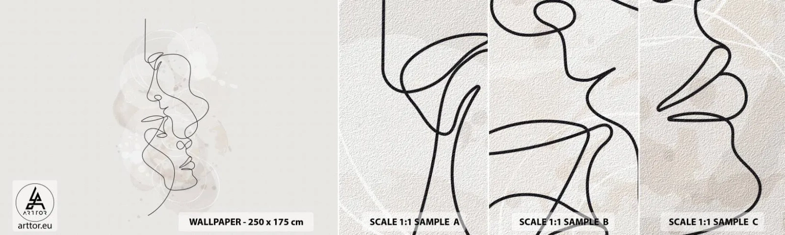 Fototapeten Muster Selbstklebend Deluxe Sticker - Verstrickt in eine Umarmung - Abstraktion, Mann, Frau - 100x30 cm