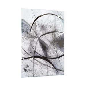 Glasbild - Bild auf glas - Eine Schwarz-Weiß-Komposition aus sich kreuzenden Linien und geometrischen Bögen. - 50x70cm - Futuristische Fantasie - Moderne Wanddekoration für Wohnzimmer und Schlafzimmer ARTTOR