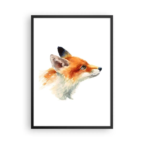 Poster in einem schwarzem Rahmen - Aquarellporträt eines Rotfuchses - 50x70cm - Man kann nie vorsichtig genug sein - Moderne Wanddekoration für Wohnzimmer und Schlafzimmer ARTTOR