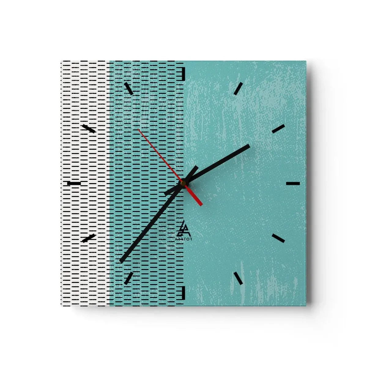 Wanduhr - Glasuhr - Geometrische Komposition mit Türkis und Linien - 30x30cm - Eine ausgewogene Komposition - Moderne Wanddekoration für Wohnzimmer und Schlafzimmer ARTTOR