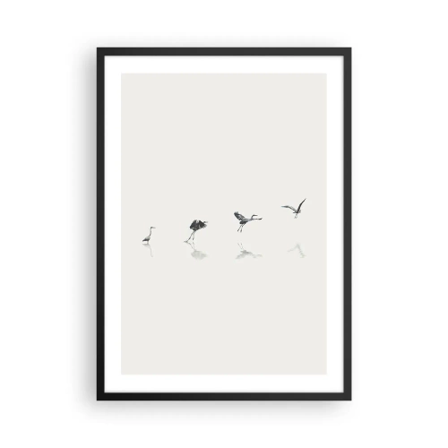 Poster in einem schwarzem Rahmen - Eine minimalistische Komposition von Vögeln am Wasser - 50x70cm - Vier einfache Schritte - Moderne Wanddekoration für Wohnzimmer und Schlafzimmer ARTTOR