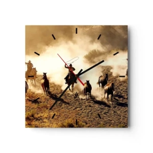 Wanduhr - Glasuhr - Cowboys zu Pferd in Aktion im Wüstengelände - 30x30cm - Wirklich wilder Westen - Moderne Wanddekoration für Wohnzimmer und Schlafzimmer ARTTOR